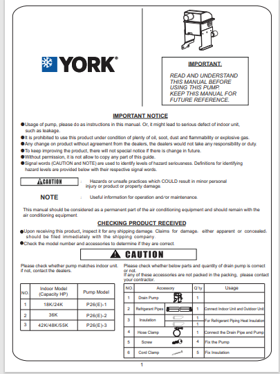 1080-Ceiling Floor Split Units T1, Fixed Speed Compressor, Heat Pump (IOM)