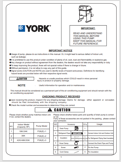 1070-Ceiling Floor Split Units T1, Fixed Speed Compressor, Cool Only (IOM)