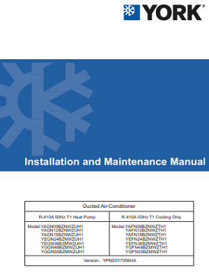 1030-Ducted Split Units T1, Fixed Speed Compressor, Cool Only, R410a (IOM)